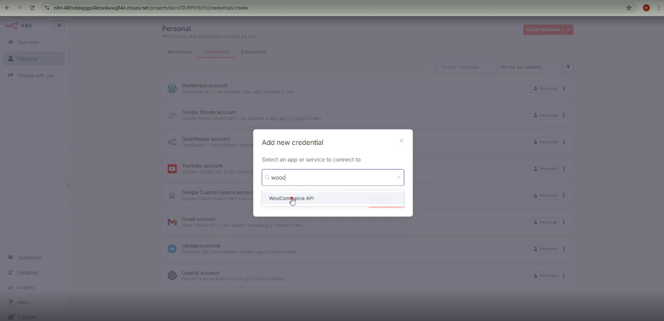 ساخت Credential در n8n برای ووکامرس