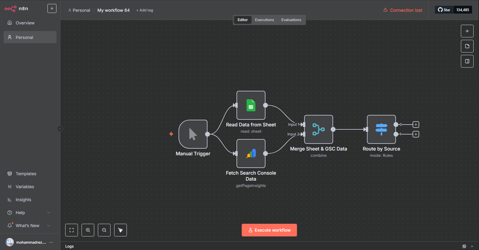 یافتن صفحات بدون ایمپرشن و کلیک برای هرس محتوا با n8n