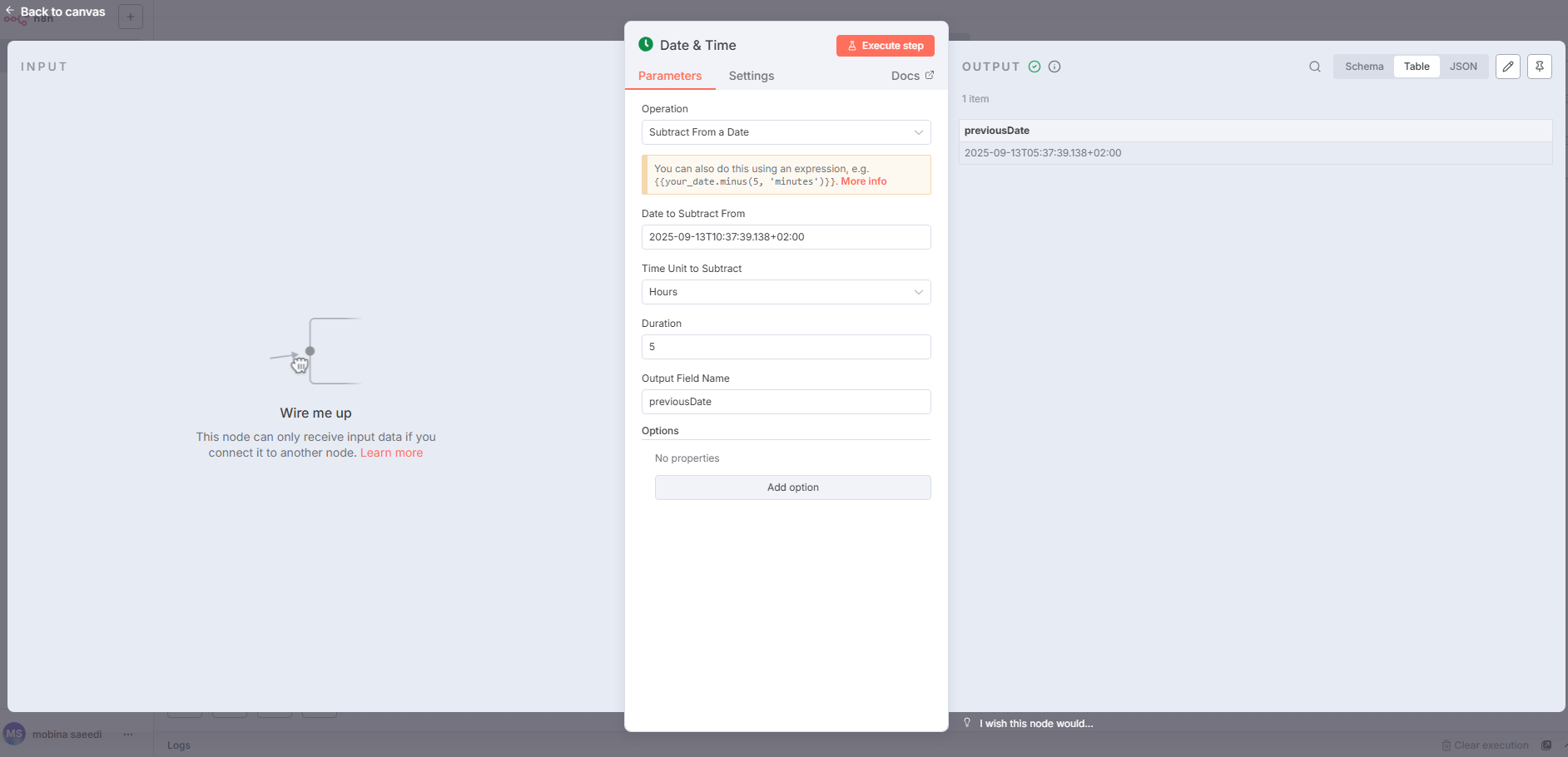 Subtract From a Date  (کم کردن زمان از یک تاریخ) در n8n