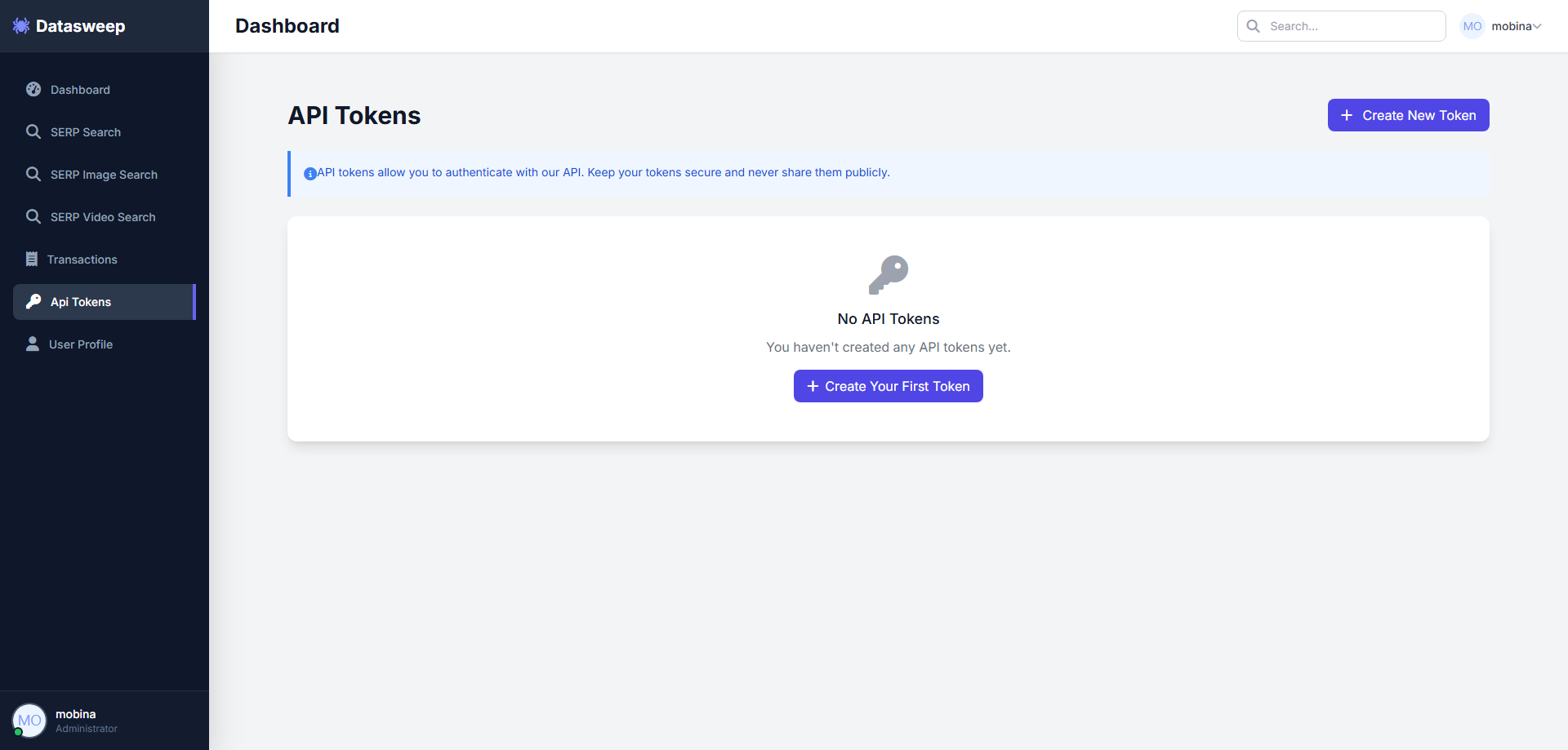 دریافت API Token از DataSweep
