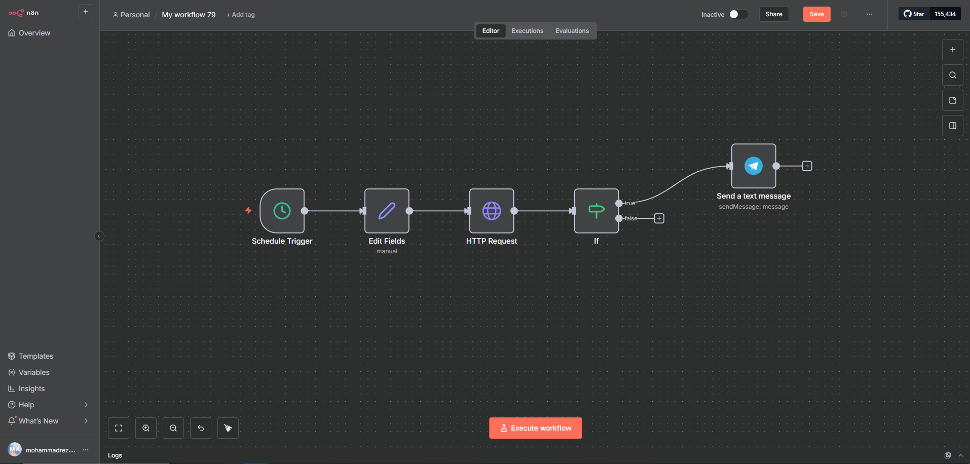 بررسی وضعیت آپتام سایت با n8n